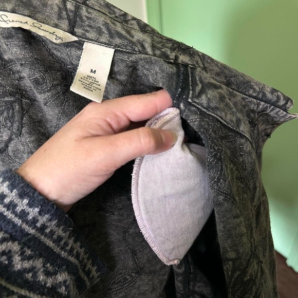 French Laundry Grey Acid Wash Denim Jacket with Embroidery and Patchwork Flowers - Picture 6 of 10